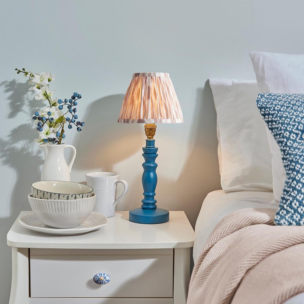 Product photograph of Laredo Neutral 16cm Shade Wood Table Lamp In Marlin Blue from Furniture in Fashion