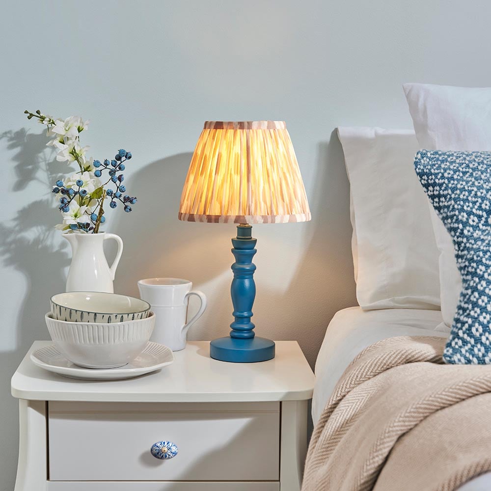 Product photograph of Laredo Neutral 20cm Shade Wood Table Lamp In Marlin Blue from Furniture in Fashion