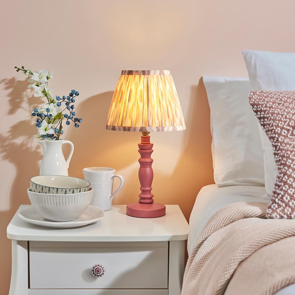 Read more about Laredo neutral 20cm shade wood table lamp in pink clay