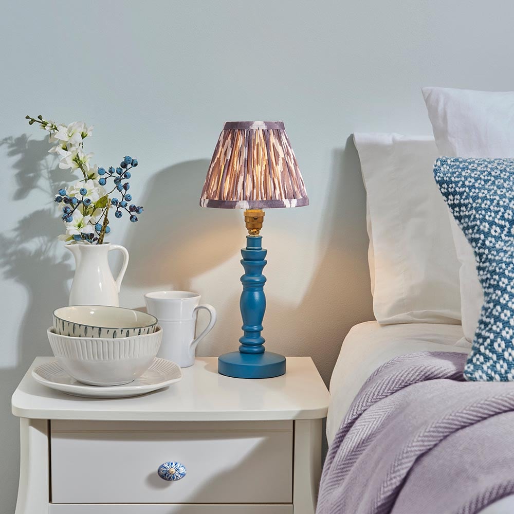 Product photograph of Laredo Pearl Grey 16cm Shade Wood Table Lamp In Marlin Blue from Furniture in Fashion