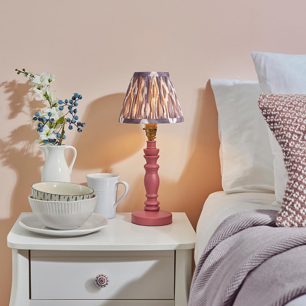 Read more about Laredo pearl grey 16cm shade wood table lamp in pink clay