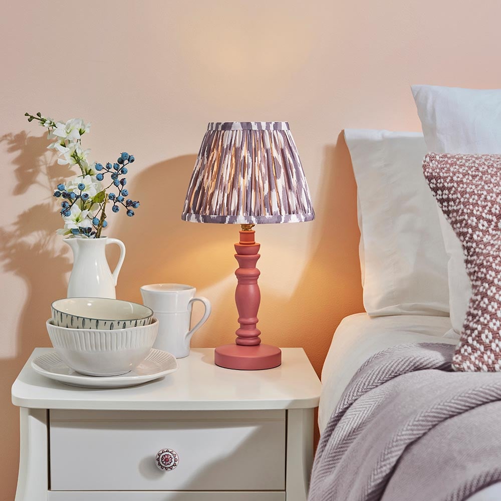 Read more about Laredo pearl grey 20cm shade wood table lamp in pink clay