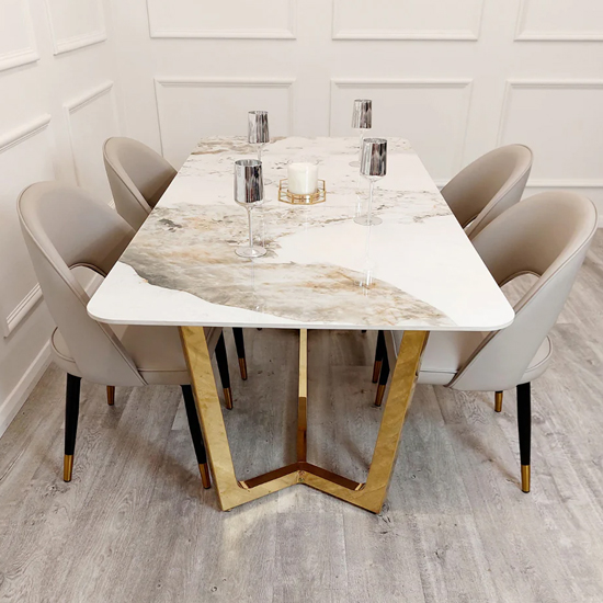 Largo Pandora Sintered Stone Top Dining Table With Gold Frame ...