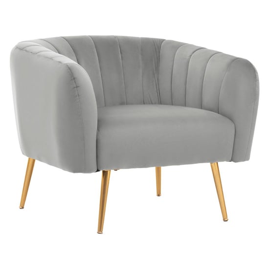 Product photograph of Larrisa Velvet Armchair With Gold Metal Legs In Grey from Furniture in Fashion
