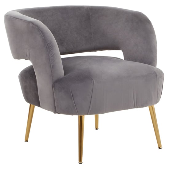 Product photograph of Larrisa Velvet Lounge Chair With Gold Metal Legs In Grey from Furniture in Fashion