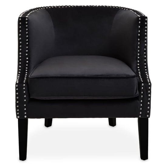 Product photograph of Larrisa Velvet Studded Chair With Black Wooden Legs In Black from Furniture in Fashion