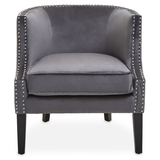 Read more about Larrisa velvet studded chair with black wooden legs in grey