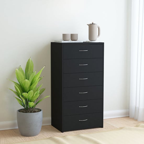 Photo of Larson wooden chest of 6 drawers in black
