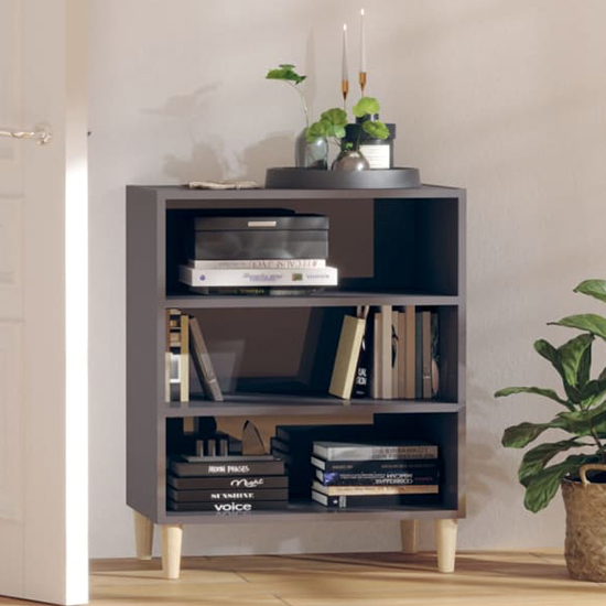 Product photograph of Larya High Gloss Bookcase With 3 Shelves In Grey from Furniture in Fashion