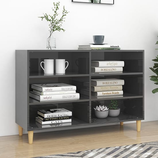 Product photograph of Larya High Gloss Bookcase With 6 Shelves In Grey from Furniture in Fashion