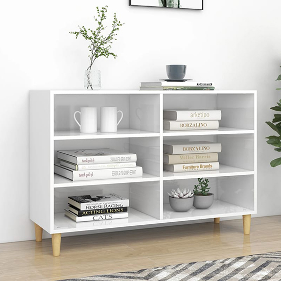 Product photograph of Larya High Gloss Bookcase With 6 Shelves In White from Furniture in Fashion