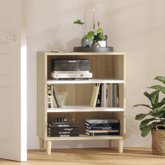 Product photograph of Larya Wooden Bookcase With 3 Shelves In White And Sonoma Oak from Furniture in Fashion
