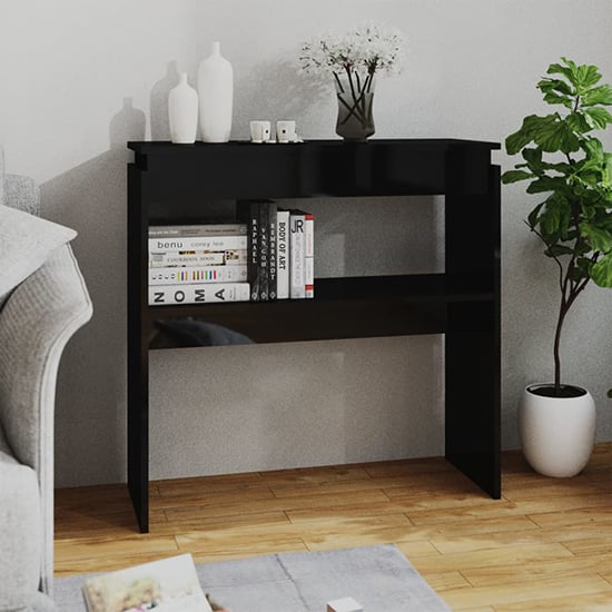 Lasha High Gloss Console Table With Undershelf In Black Furniture in