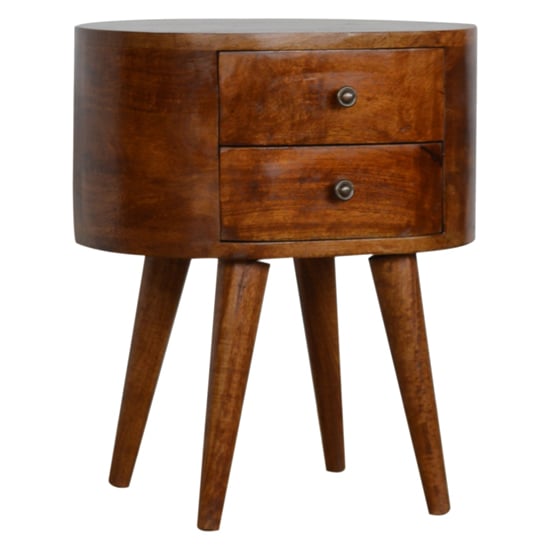 Read more about Wooden circular bedside cabinet in chestnut with 2 drawers