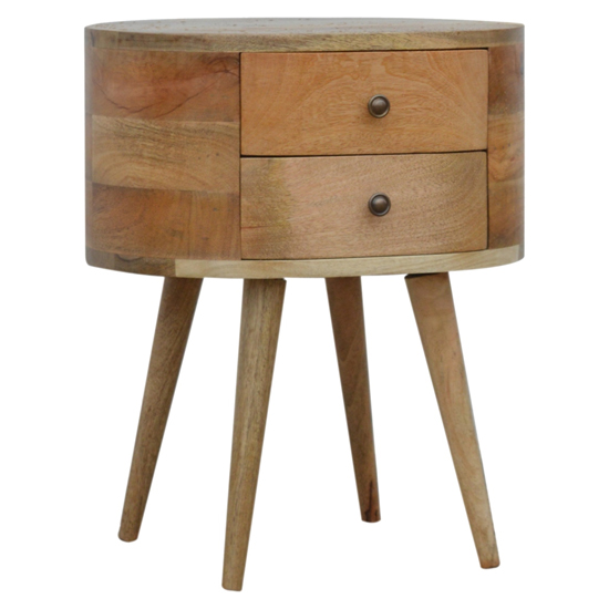 Photo of Lasix wooden circular bedside cabinet in oak ish with 2 drawers