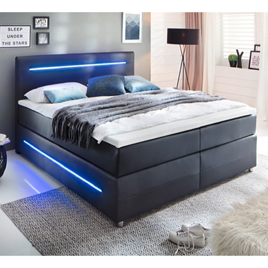 Read more about Lassie faux leather double bed in black with led