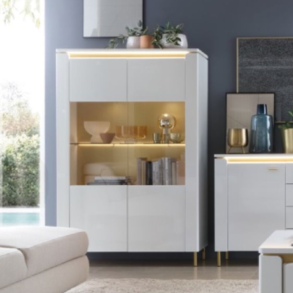 Product photograph of Laughlin Led High Gloss Display Cabinet With 2 Doors In White from Furniture in Fashion