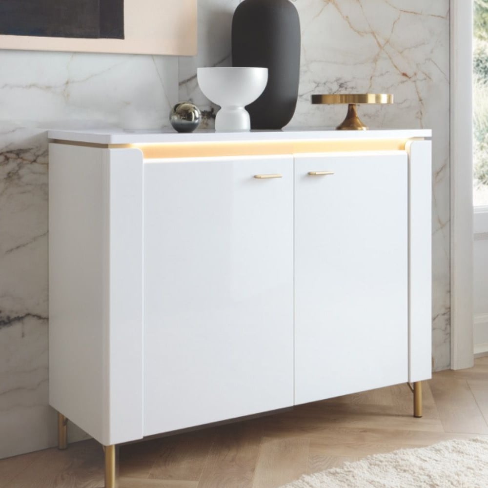 laughlin led high gloss sideboard with 2 doors in white