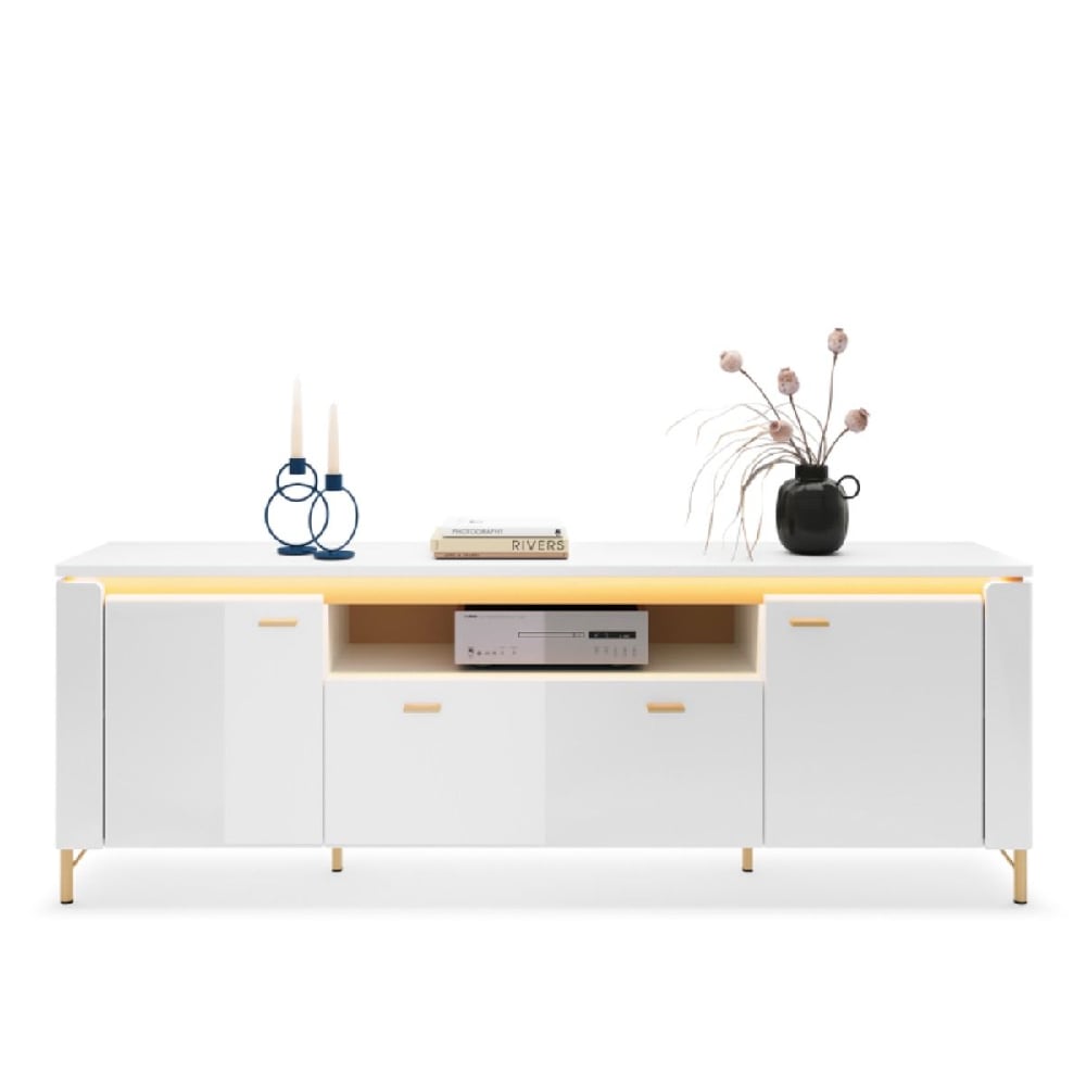 Product photograph of Laughlin Led High Gloss Tv Stand With 2 Doors 1 Drawer In White from Furniture in Fashion