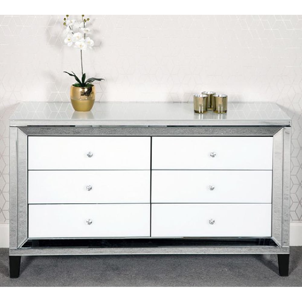 Read more about Laughlin mirrored chest of 6 drawers in silver and white gloss