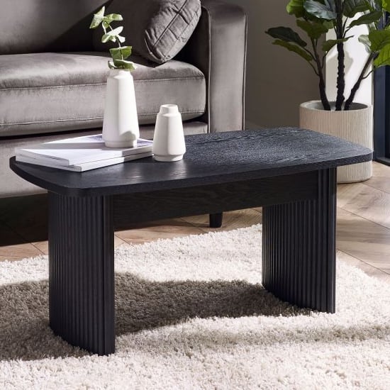 laurel fluted compact wooden coffee table in matt black