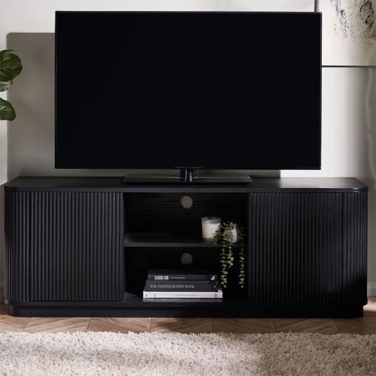 Product photograph of Laurel Fluted Wooden Tv Stand With 2 Doors In Matt Black from Furniture in Fashion