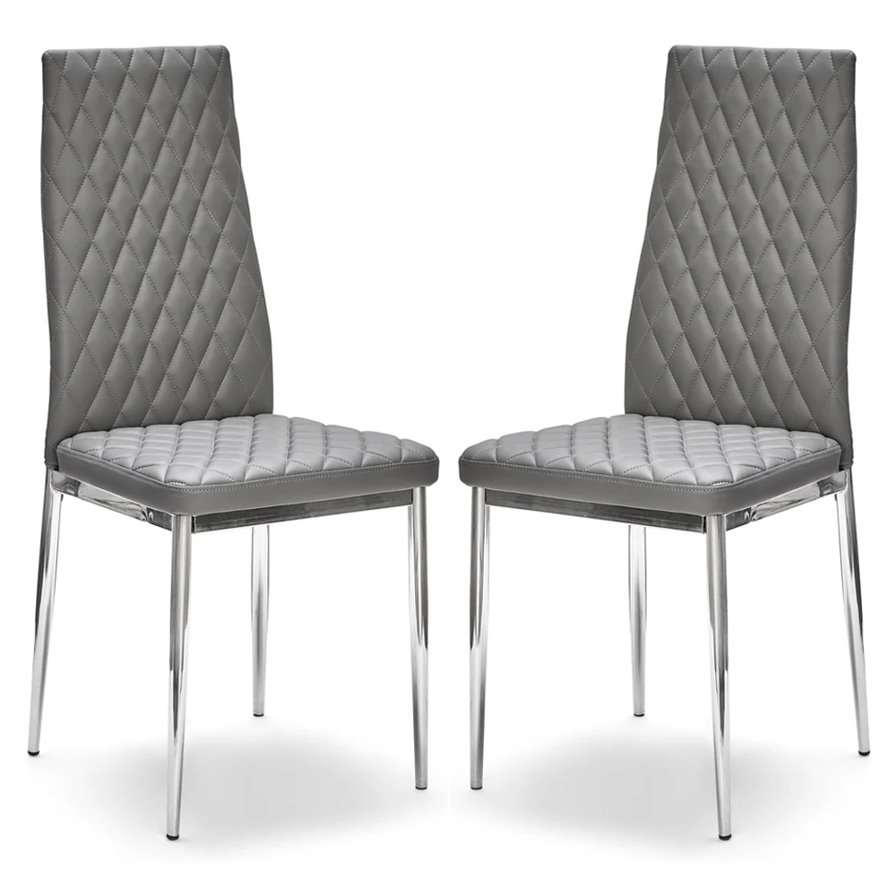 Read more about Laurel grey faux leather dining chairs with chrome frame in pair