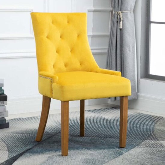 Lauren Velvet Dining Chair In Ochre With Oak Legs | Furniture in Fashion