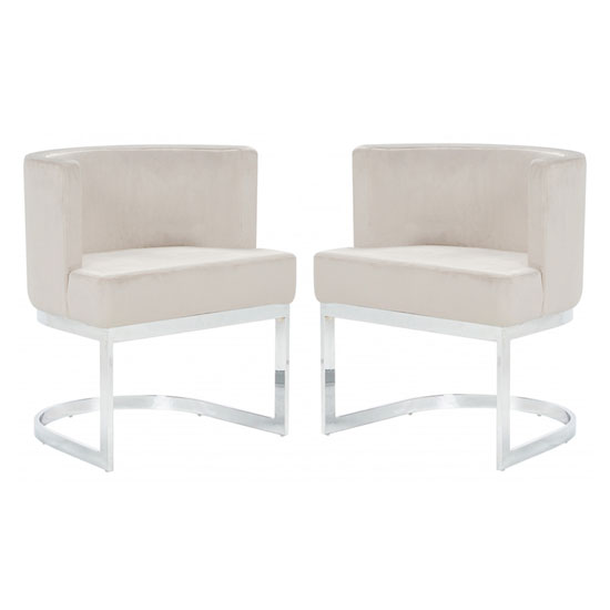 Lauro Beige Velvet Dining Chair With Silver Legs 