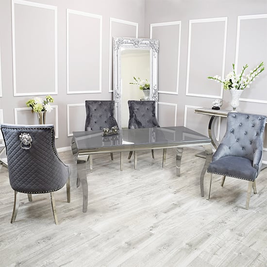 Product photograph of Laval Grey Glass Dining Table With 8 Benton Dark Grey Chairs from Furniture in Fashion