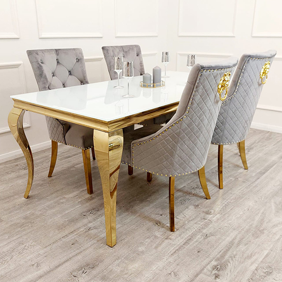 Product photograph of Laval White Glass Dining Table With 8 Benton Light Grey Chairs from Furniture in Fashion