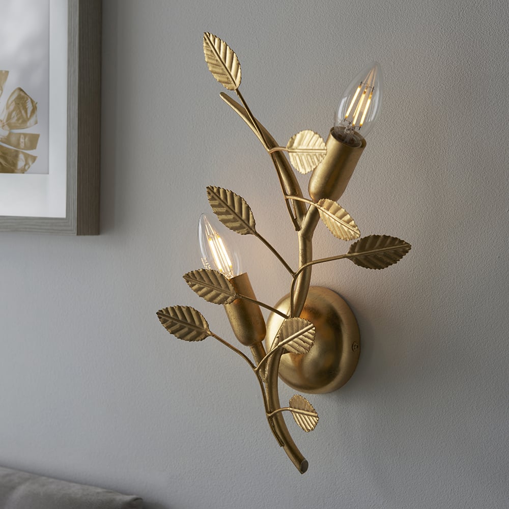 Product photograph of Laveen 2 Light Metal Floral Flush Wall Light In Gold from Furniture in Fashion