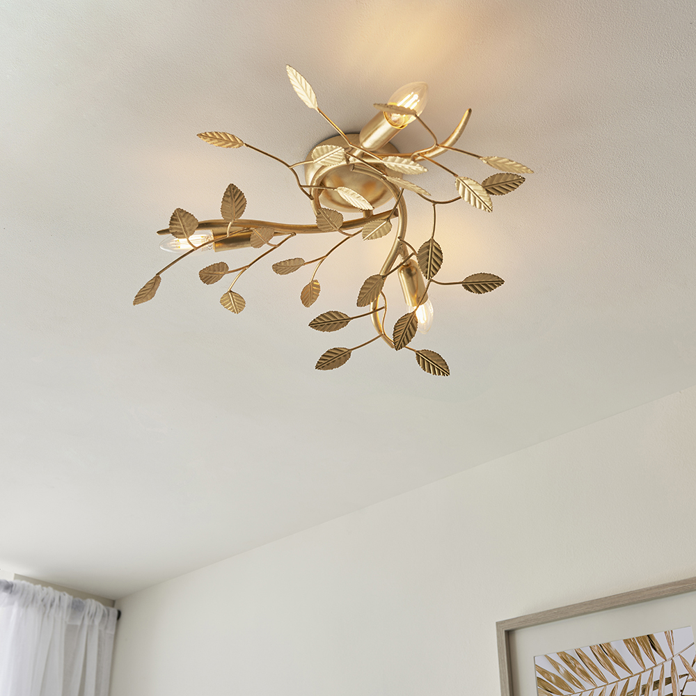 Read more about Laveen 3 light metal floral flush ceiling light in gold