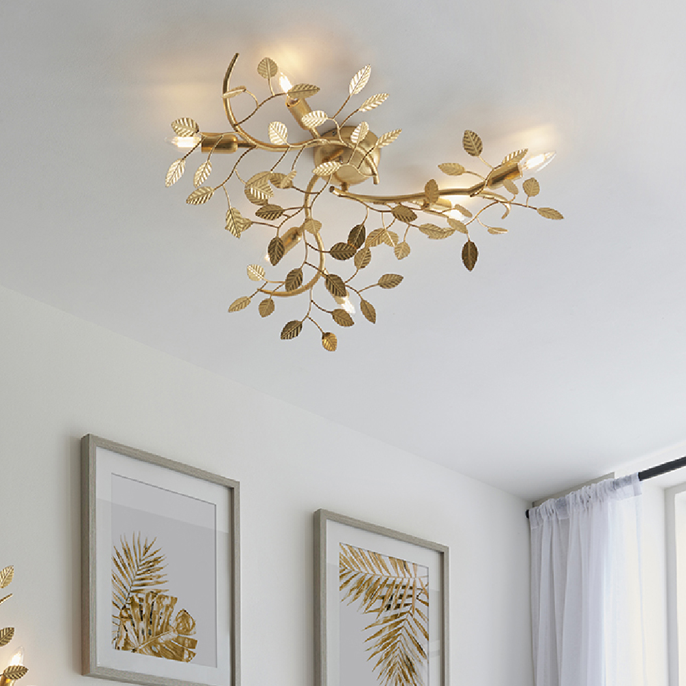 Read more about Laveen 6 light metal floral flush ceiling light in gold