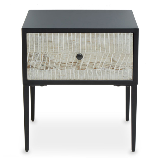 Read more about Laxer wooden side table in grey with black metal frame