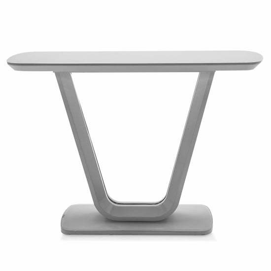 Product photograph of Lazaro Glass Top Console Table With Matt Light Grey Base from Furniture in Fashion