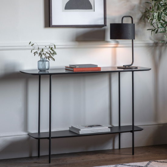 Product photograph of Leadwort Wooden Console Table In Black Marble Effect from Furniture in Fashion