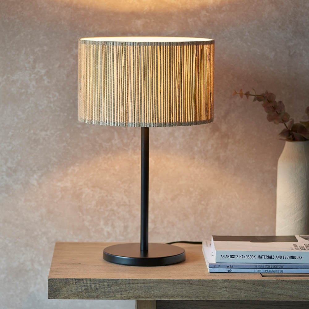 Read more about Leander natural seagrass drum shade table lamp in matt black