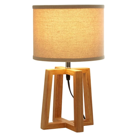 Read more about Leap light brown fabric shade table lamp with natural base