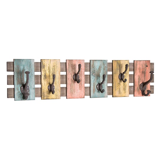 Product photograph of Learo Wooden Wall Hung Coat Rack In Colourful Vintage Effect from Furniture in Fashion