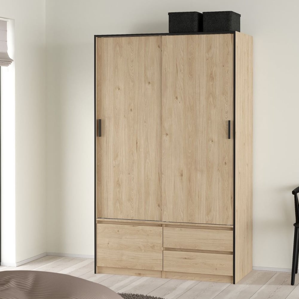 Product photograph of Lebanon Wooden Wardrobe With 2 Sliding Doors 2 Drawers In Oak from Furniture in Fashion