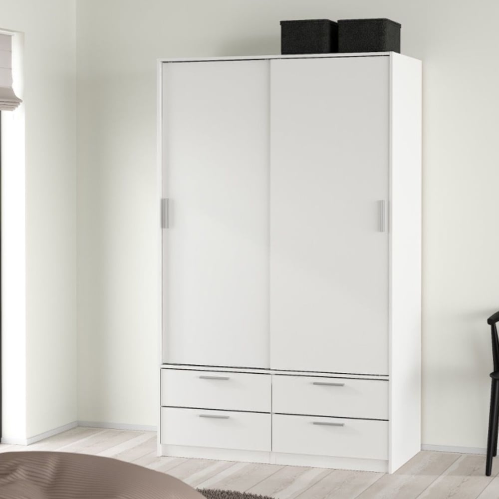 Product photograph of Lebanon Wooden Wardrobe With 2 Sliding Doors 4 Drawers In White from Furniture in Fashion