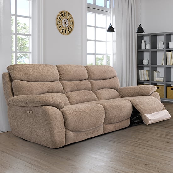 Product photograph of Leda Fabric Electric Recliner 3 Seater Sofa With Usb In Sand from Furniture in Fashion