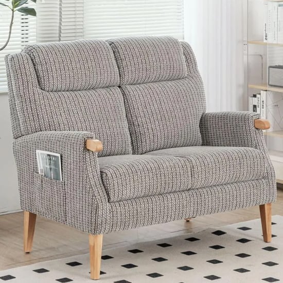 ledyard fabric 2 seater sofa in latte with wooden legs