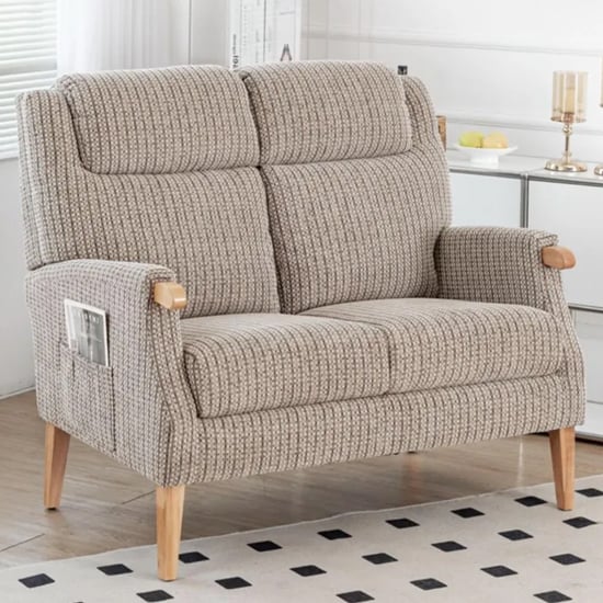 ledyard fabric 2 seater sofa in natural with wooden legs