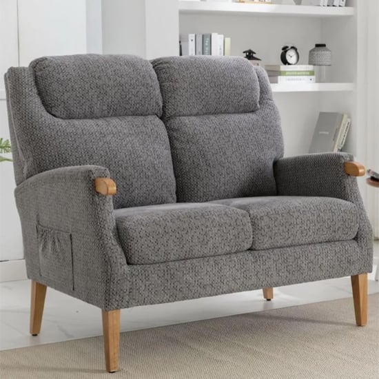 ledyard fabric 2 seater sofa in steel blue with wooden legs