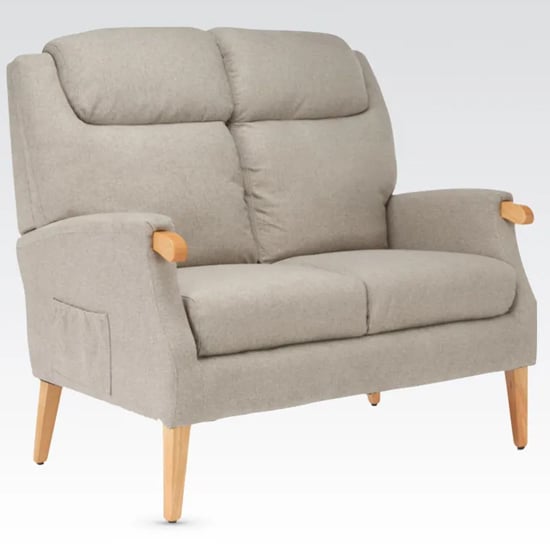 ledyard fabric 2 seater sofa in taupe with wooden legs