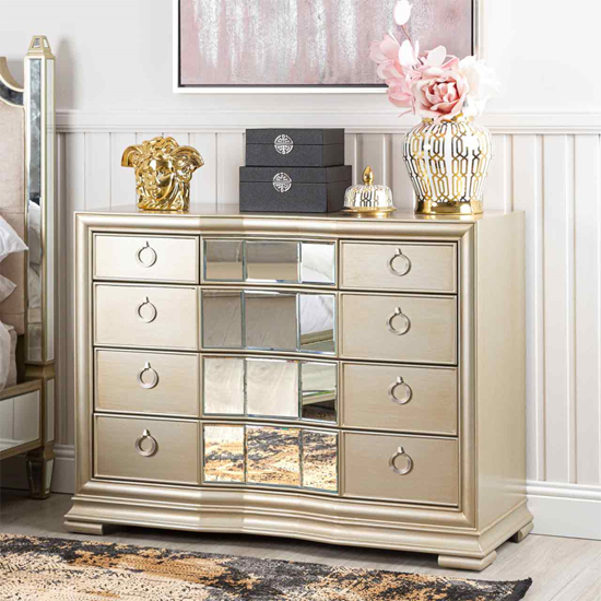 Leeds Mirrored Chest Of 5 Drawers In Champagne Furniture in Fashion