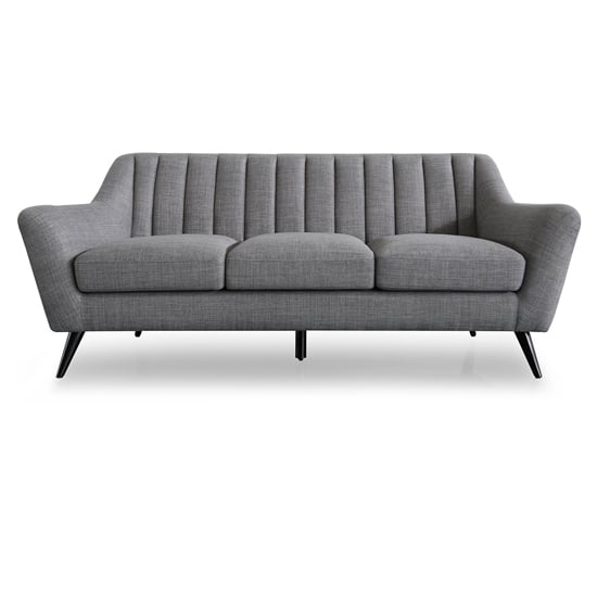 Product photograph of Leeor Linen Fabric 3 Seater Sofa In Grey With Black Metal Legs from Furniture in Fashion