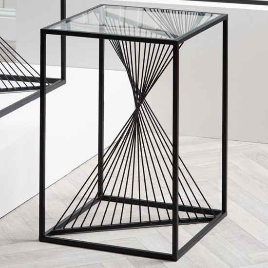 Product photograph of Lehi Clear Glass Top End Table With Black Metal Frame from Furniture in Fashion